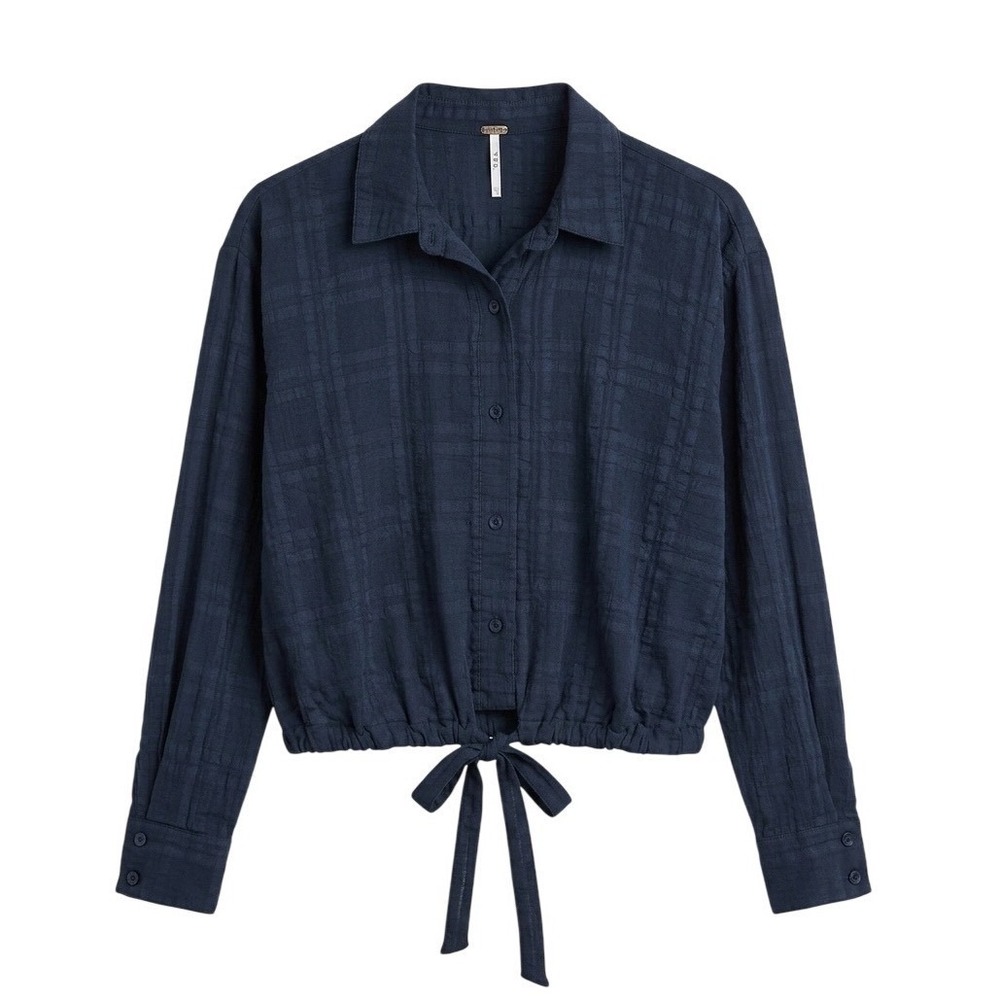 YFB Young Fabulous & Broke Navy Blue Plaid Tie Front Cropped Button Down Shirt